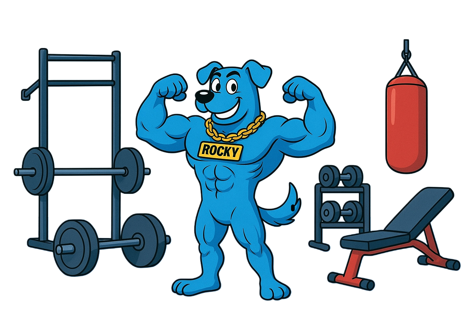 Rocky The Swole Doge flexing at the gym